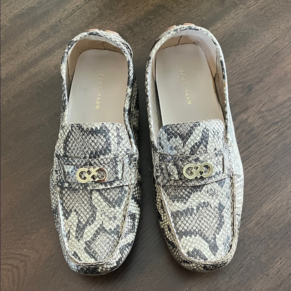 Cole Haan Snake Embossed Leather Loafers with Gold Hardware